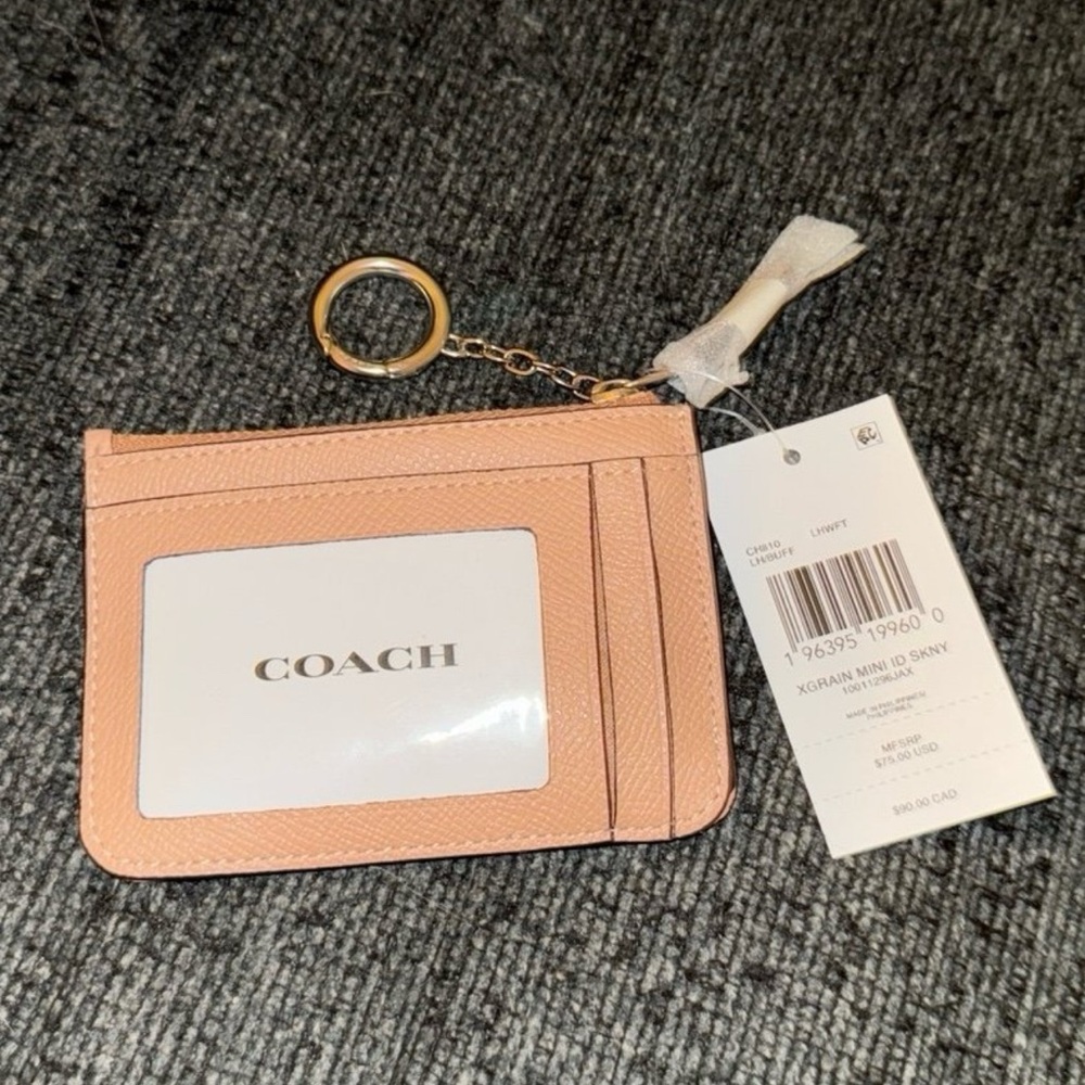 Coach Mini Skinny ID Card Case Wallet in Silver/Buff Tan Crossgrain Leather NWT - Picture 2 of 15